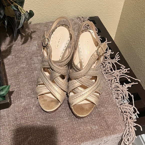 Coach Gold Strappy Heels - Picture 1 of 5